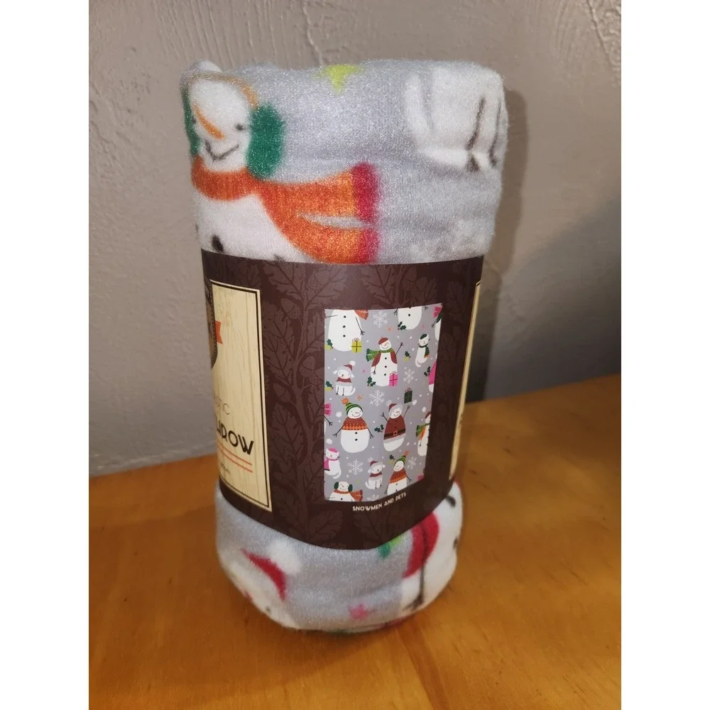 Pine Creek Fleece Throw Blanket 46 x 63 Unique Snowmen & Pets Christmas‎ New